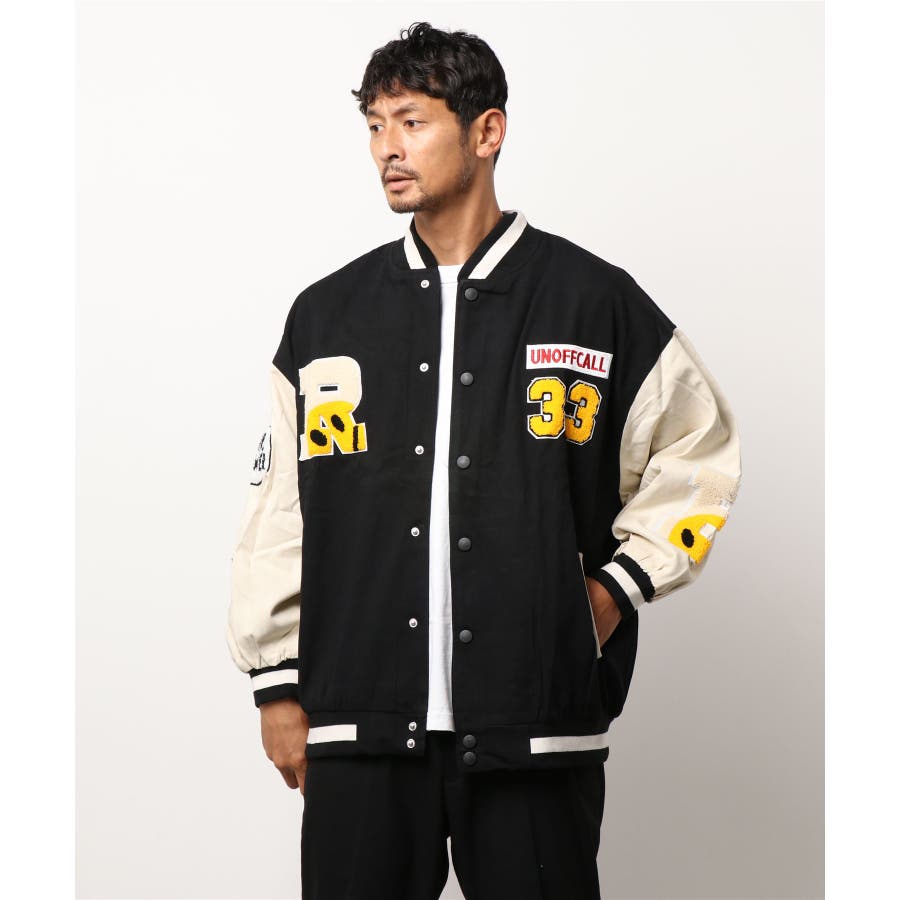 HOOK 数字ロゴアメカジ袖配色切り替えドッキングブルゾン お揃い[品番