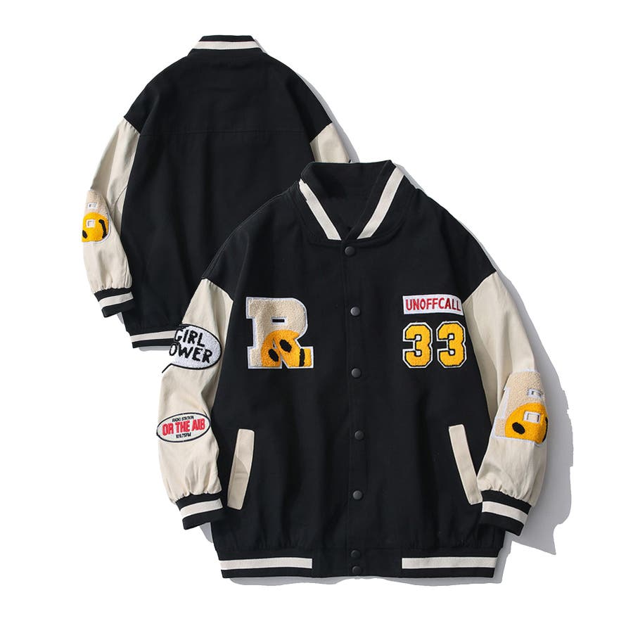 HOOK 数字ロゴアメカジ袖配色切り替えドッキングブルゾン お揃い[品番