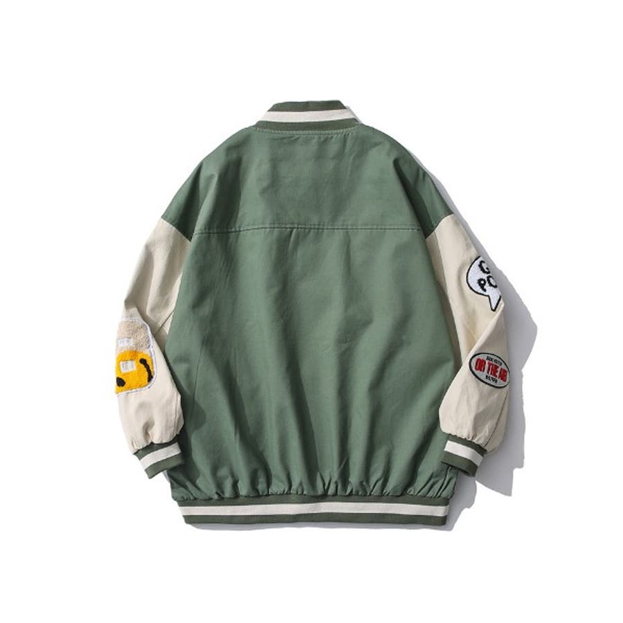 HOOK 数字ロゴアメカジ袖配色切り替えドッキングブルゾン お揃い[品番