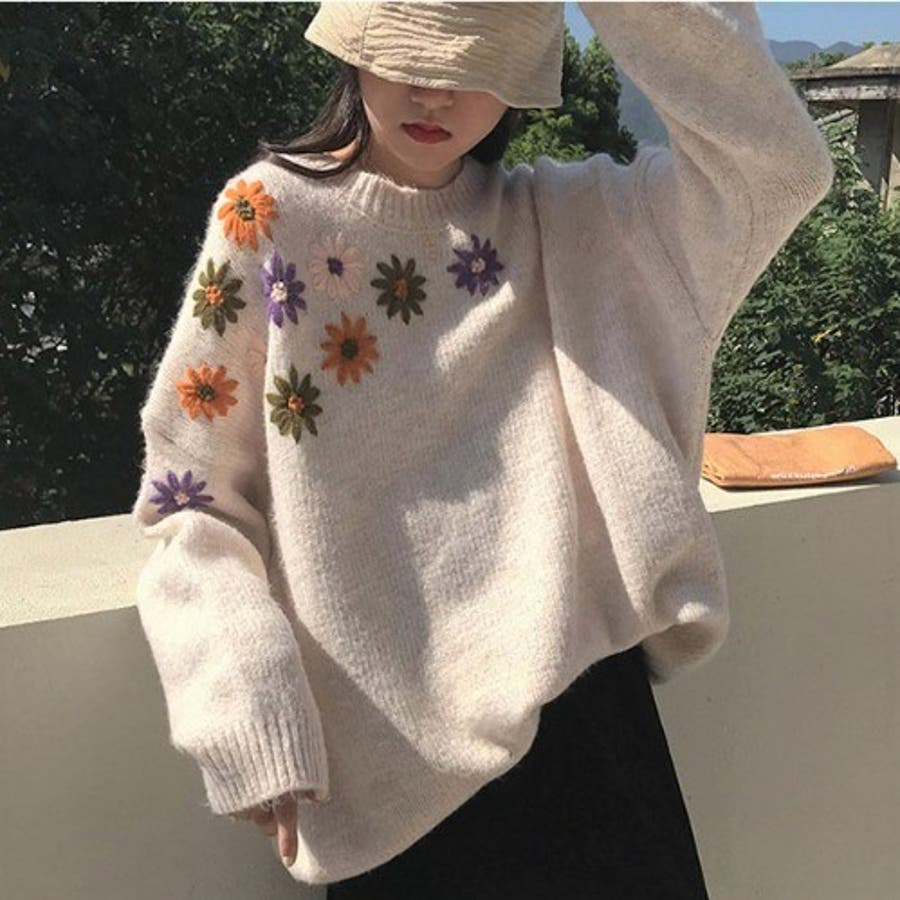 新作 花刺繍ニットセーター 韓国ファッション[品番：XT000004564 ...