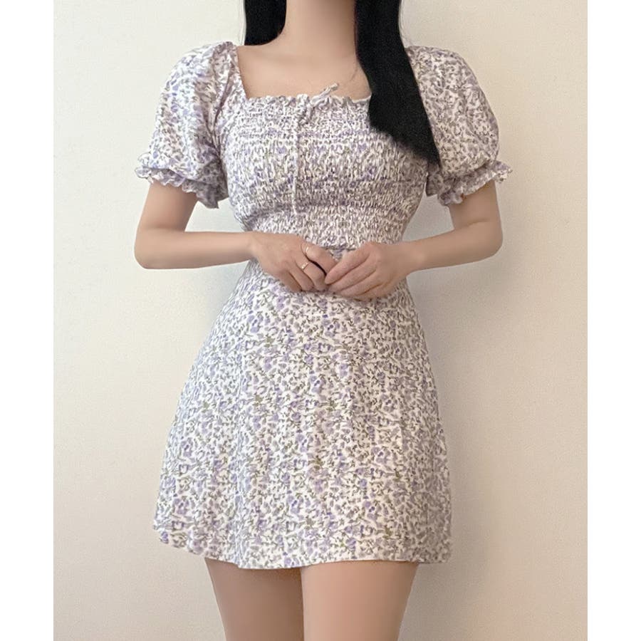 小花柄2wayワンピーススイムウェア 水着 UVカット[品番 小花柄2wayワンピーススイムウェア 水着 UVカット[品番