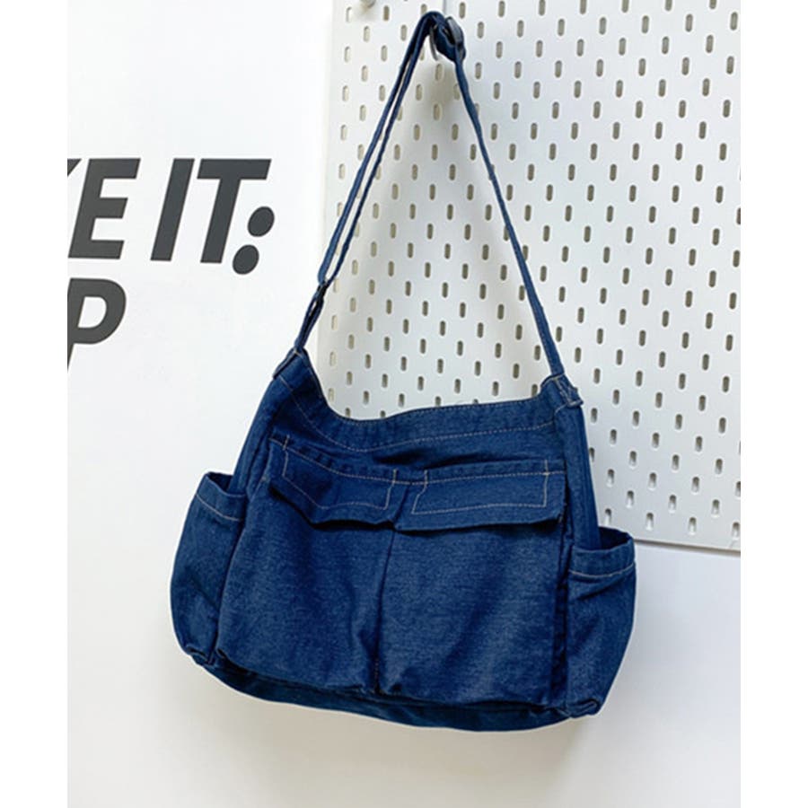 ビッグポケットデニムショルダーバッグ 男女兼用 韓国ファッション