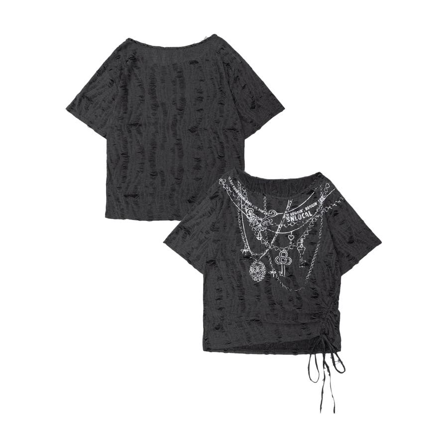 直送商品 スカーフ付きチェーンプリントTシャツ[品番：XT000013728]｜HOOK トップス