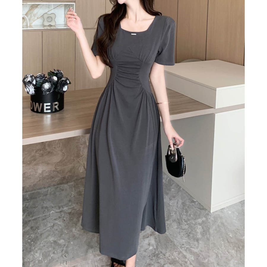 JIL SANDER スクエアネック　ロングワンピース スクエアネックギャザーロングワンピース[品番：XT000013660