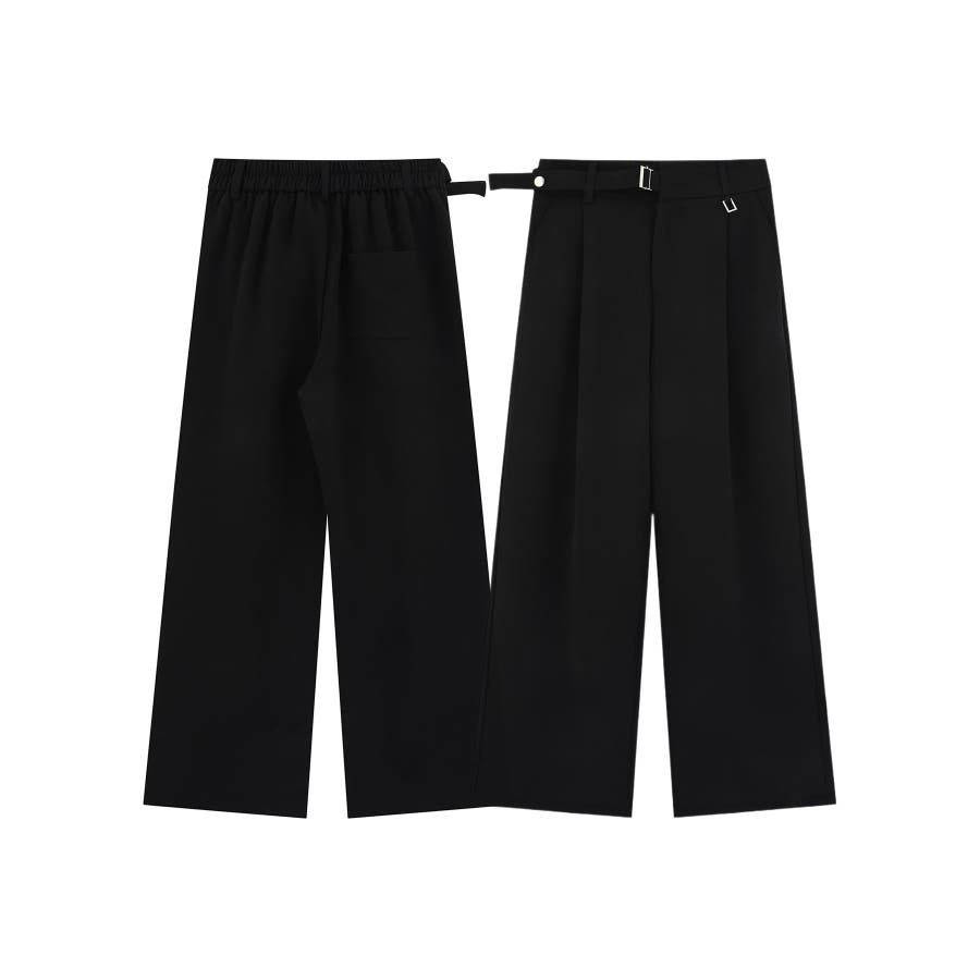調節ベルト付きワイドタックスラックスパンツ ワイドパンツ[品番