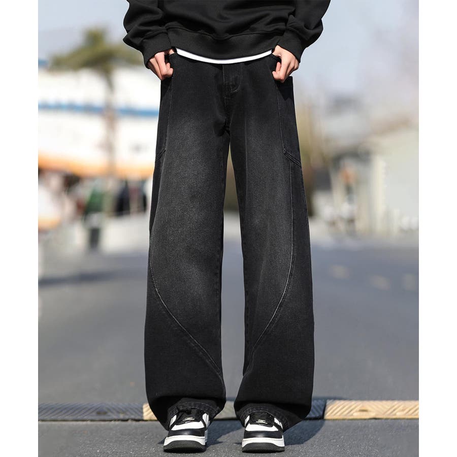 ブラック ワイドシルエット デニムパンツ ワイドシルエットデニムパンツ[品番：XT000013801]｜aimoha men