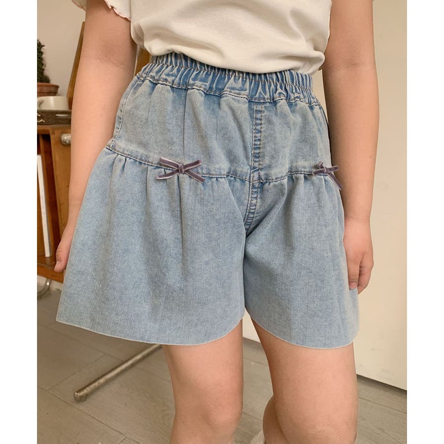 プラチナムフブデニムショートパンツ　　童子 aimoha-KIDS-】フレアデニムショートパンツ[品番：XT000013490