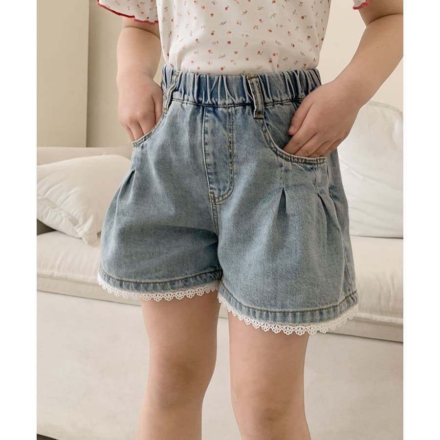 aimoha-KIDS-】デニム キッズフレアショートパンツ[品番：XT000014041