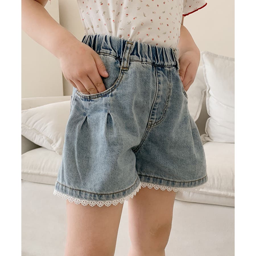 aimoha-KIDS-】デニム キッズフレアショートパンツ[品番：XT000014041