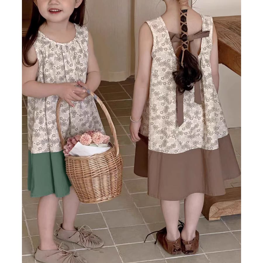 アルゼンチンタンゴドレス 花柄 ノースリーブ ワンピース バックリボン aimoha-KIDS-】バックリボン キッズノースリーブ花柄ワンピース[品番