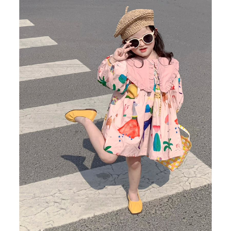 韓国子供服♡様 販売停止】【aimoha-KIDS-】韓国子供服 かわいい大き襟ワンピース[品番