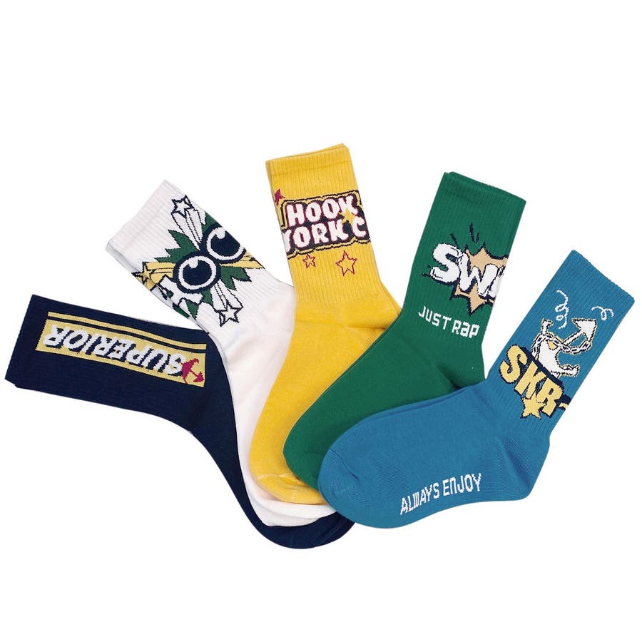 PAIN OR PLEASURE★韓国★人気★DAFFODIL HOOK SKIRT 2色 個性的なポップ風ハイソックス5足セット [品番：XT000009605