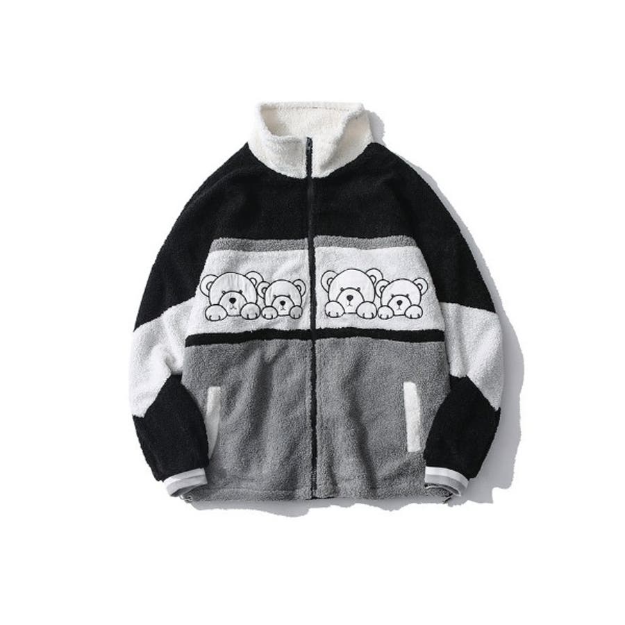 かわいいベア刺繍入り切替風 ボアジャケット お揃い[品番：XT000004709