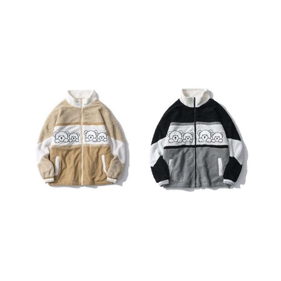 かわいいベア刺繍入り切替風 ボアジャケット お揃い[品番：XT000004709