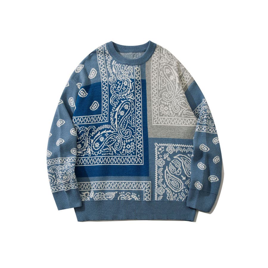 バンダナ模様ニット風スウェット ニット メンズ[品番：XT000004758