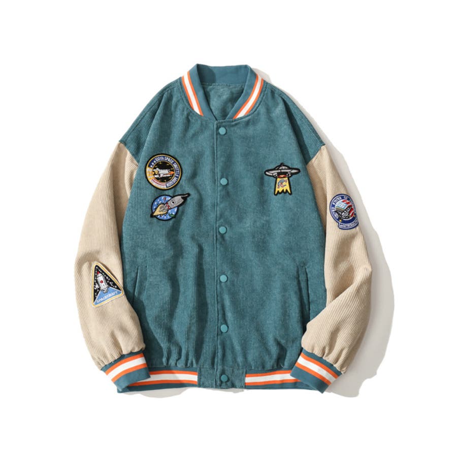 アメカジ配色クマワッペンスタジャンジャケット ブルゾン メンズ