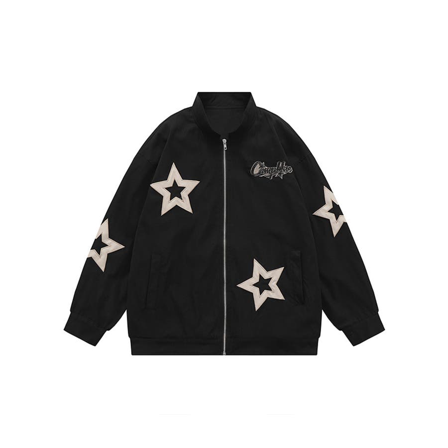HOOK】星パッチ刺繍ハイネックブルゾンジャケット[品番：XT000006389