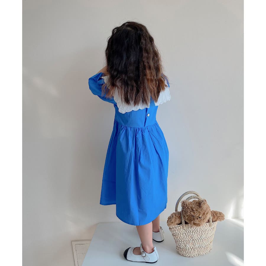 最安挑戦！ aimoha KIDS 刺繍入りビッグカラーロングワンピース[品番 130（125～134cm）