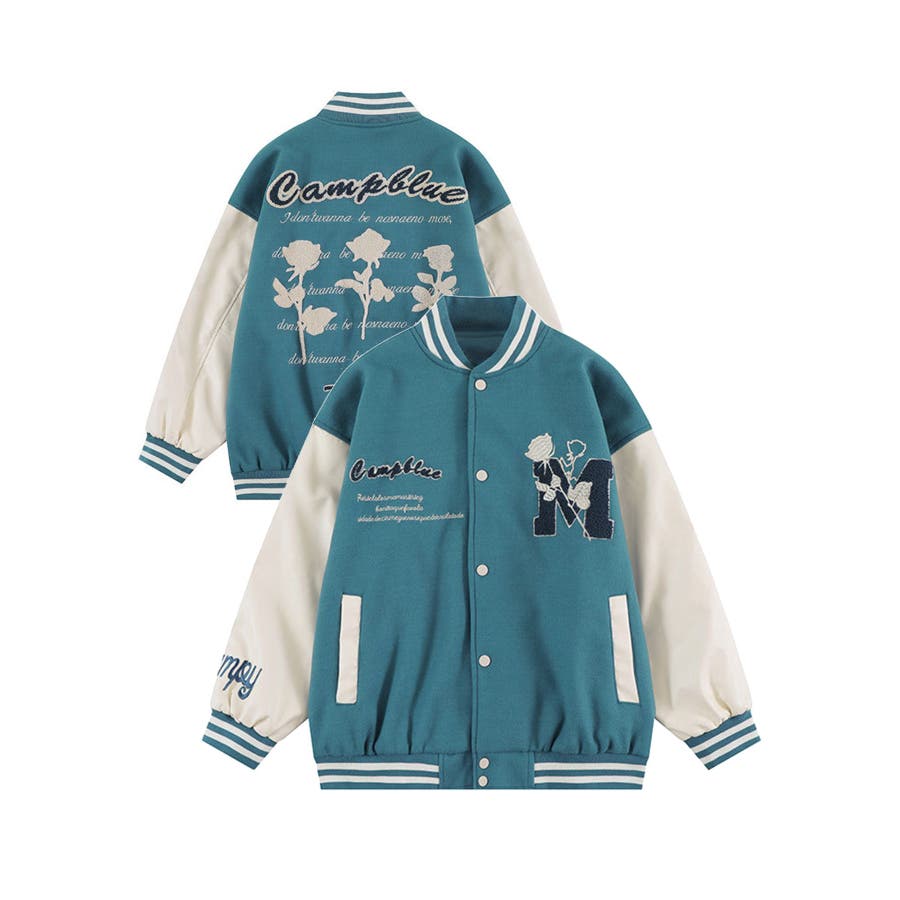 バラ柄 ユニセックスアメカジワッペン刺繍スタジャンジャケット