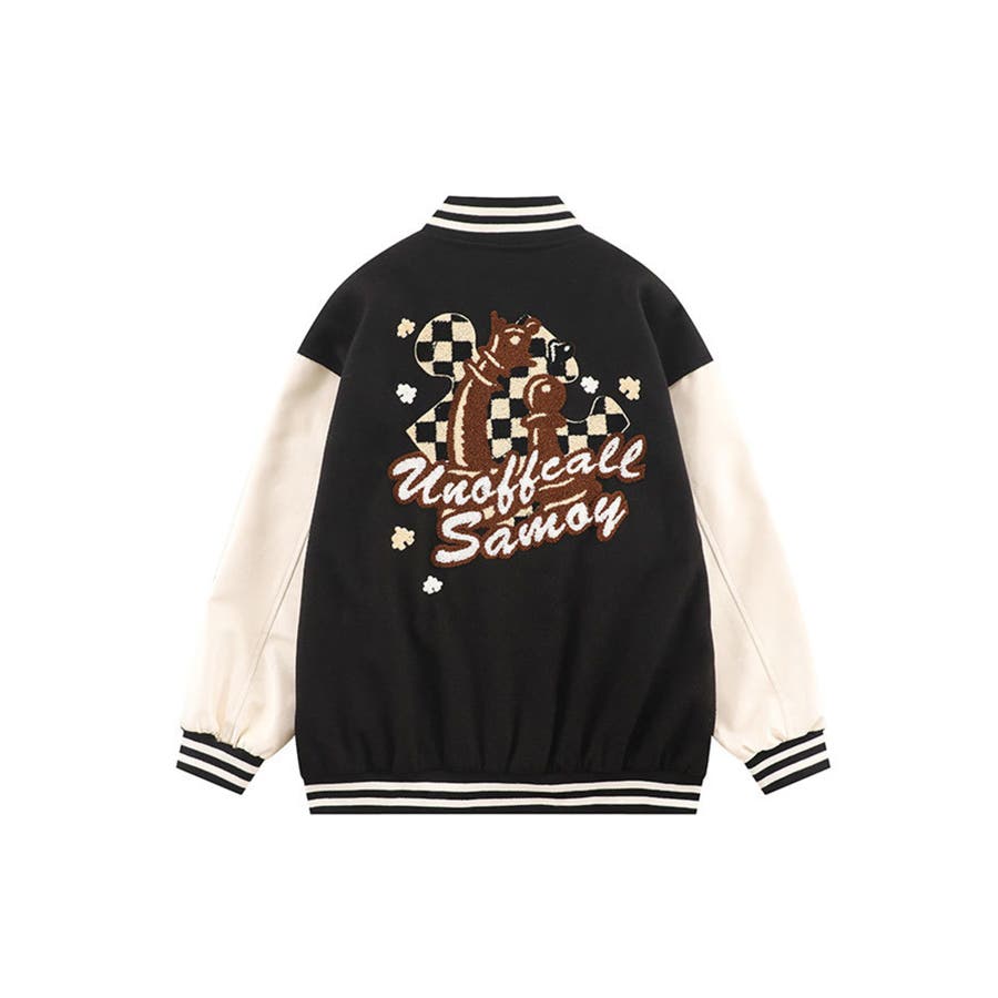 ブルゾン A柄 ユニセックスアメカジワッペン刺繍スタジャンジャケット