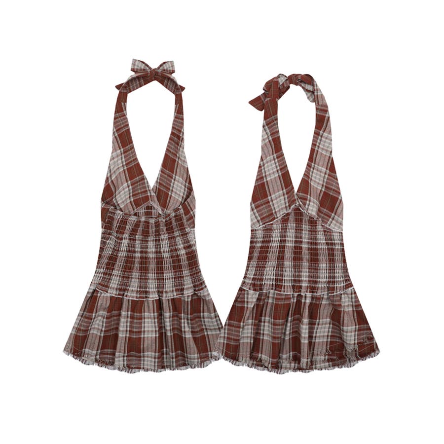 HOOK】for girls チェック柄ホルターネックミニワンピース[品番