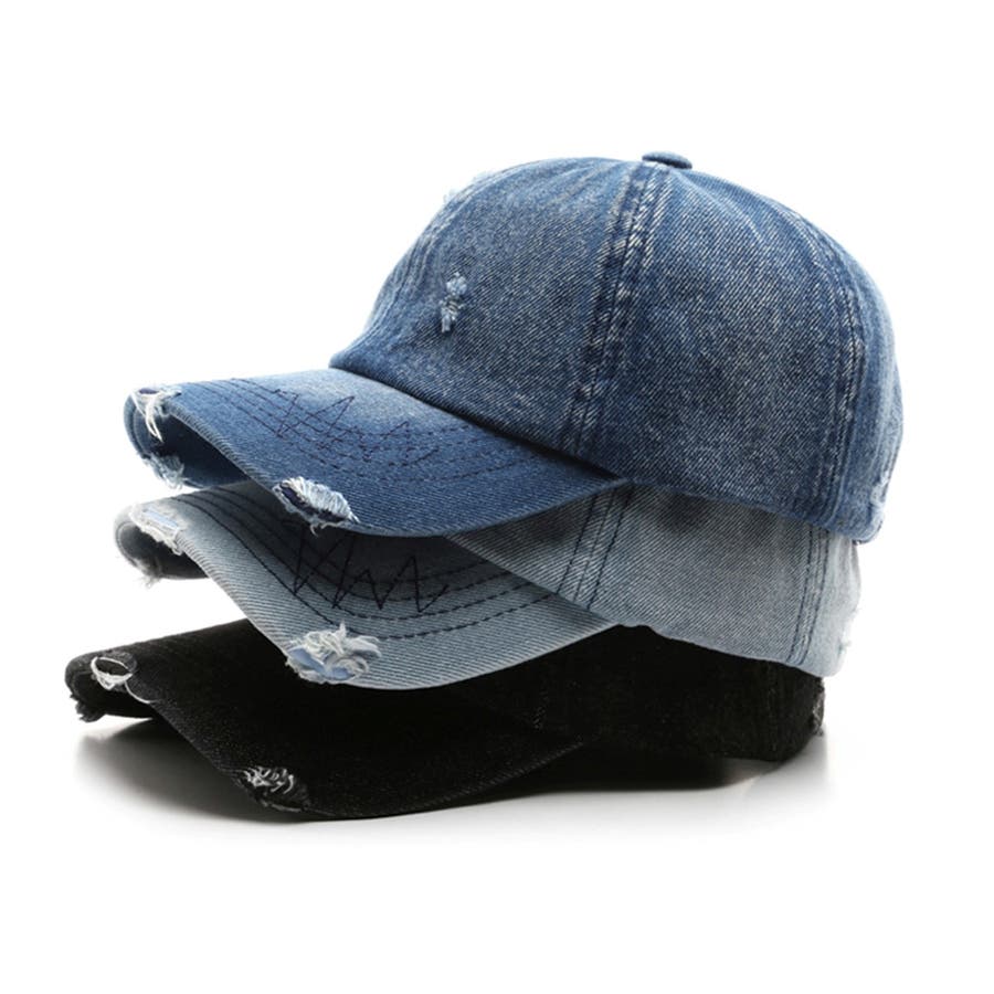 ブルー ダメージキャップ 野球帽 モード系 男女兼用