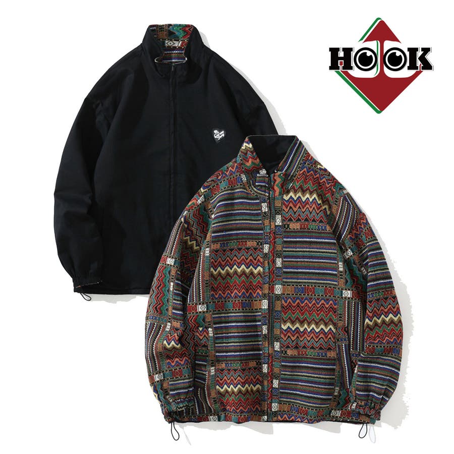 HOOK パッチワーク柄幾何学模様 ゴブランリバーシブルブルゾン[品番