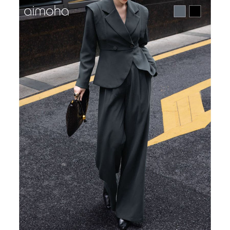 aimoha ダブルテーラードジャケット＋ワイドパンツセットアップ[品番