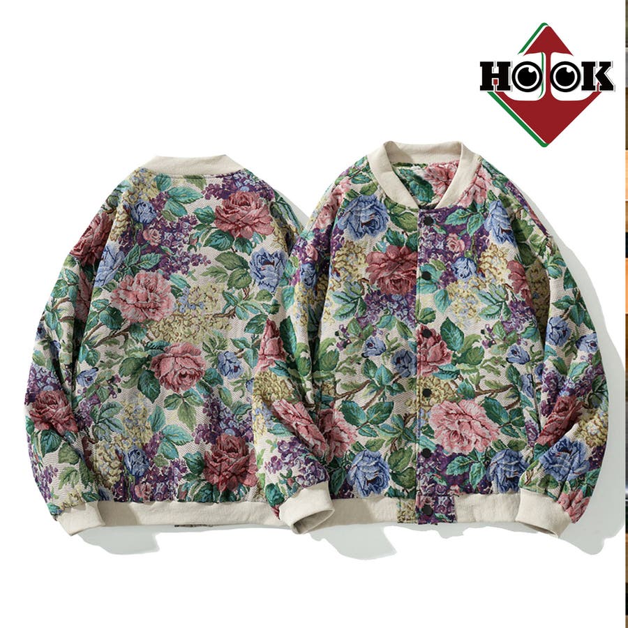 HOOK パッチワーク柄幾何学模様 ゴブランリバーシブルブルゾンメンズ 