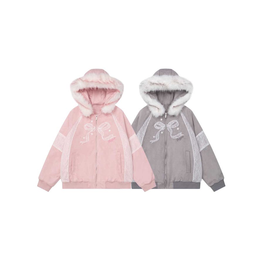 for girls レースリボン刺繍ファー 付きスエード風ジャケット[品番：XT000011782]｜HOOK（フック）のレディースファッション通販｜SHOPLIST（ショップリスト）