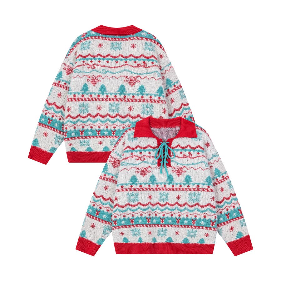 HOOK -select- 編み上げポロ襟クリスマスニット【AW】[品番