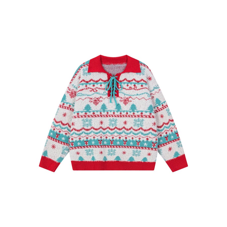 HOOK -select- 編み上げポロ襟クリスマスニット【AW】[品番