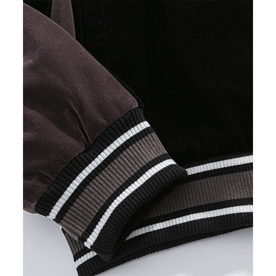 HOOK -select- 袖配色切り替えベロアアメカジ刺繍スタジャン[品番