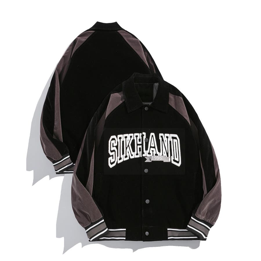 HOOK -select- 袖配色切り替えベロアアメカジ刺繍スタジャン[品番