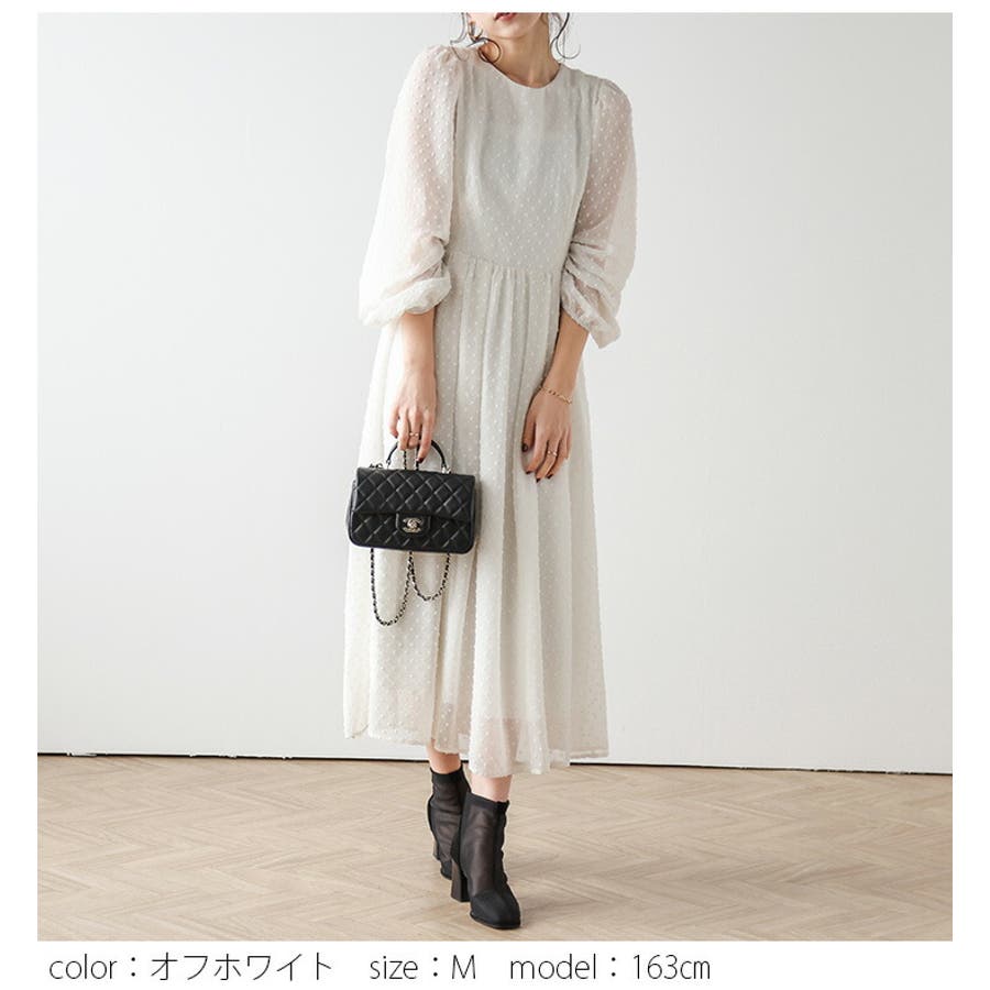 シフォンワンピース ドット ぽわん袖[品番：AMLW0002676]｜AMELY
