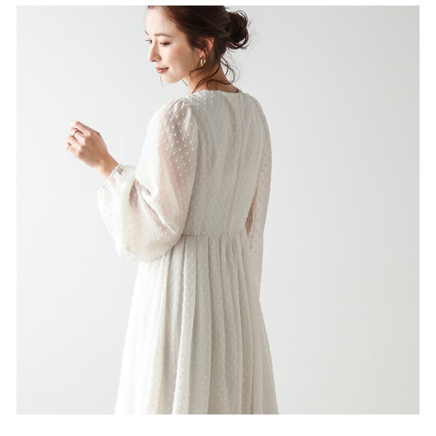 シフォンワンピース ドット ぽわん袖[品番：AMLW0002676]｜AMELY
