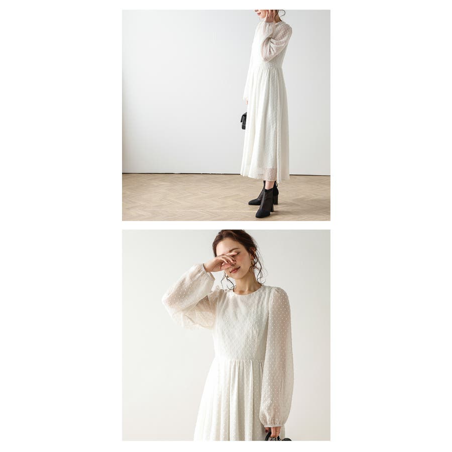 シフォンワンピース ドット ぽわん袖[品番：AMLW0002676]｜AMELY