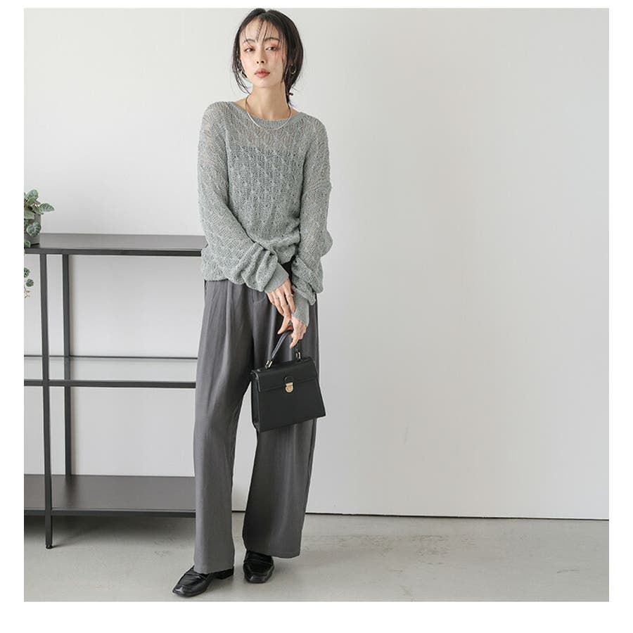 透かし編みニット かぎ編み ドロップショルダー[品番