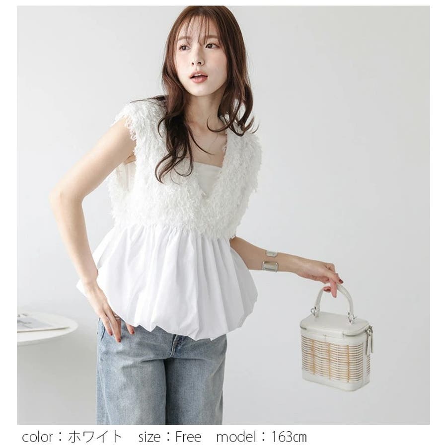 サマーセール ミニグランド バンドル フェザーフリンジ バルーンペプラム ベスト[品番：AMLW0003103 トップス
