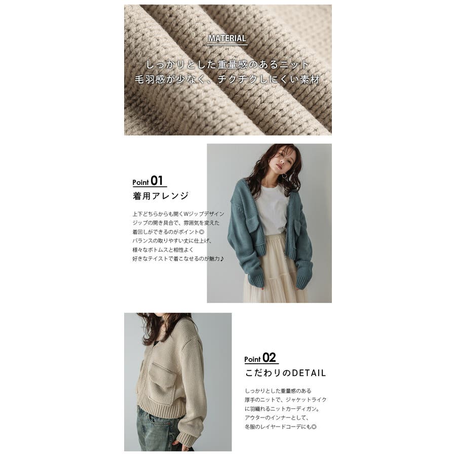 ニットカーディガン ダブルジップ 厚手[品番：AMLW0003018]｜AMELY 