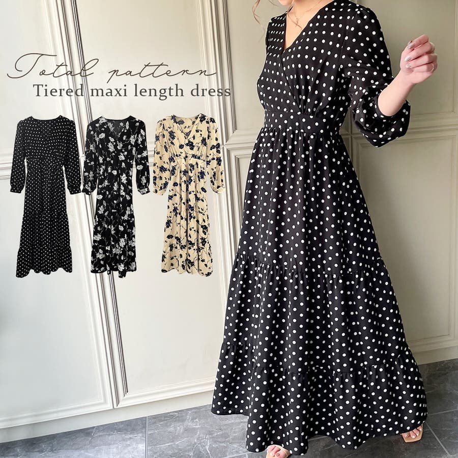 美品✨イエナ ヌキテパ 黒 ドット ティアード ロング マキシ丈