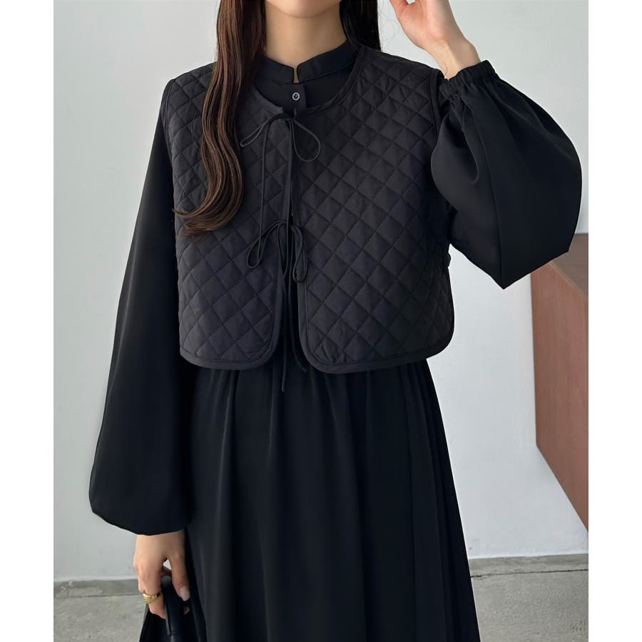 callautia キルティングショートベスト＋シャツワンピースセット