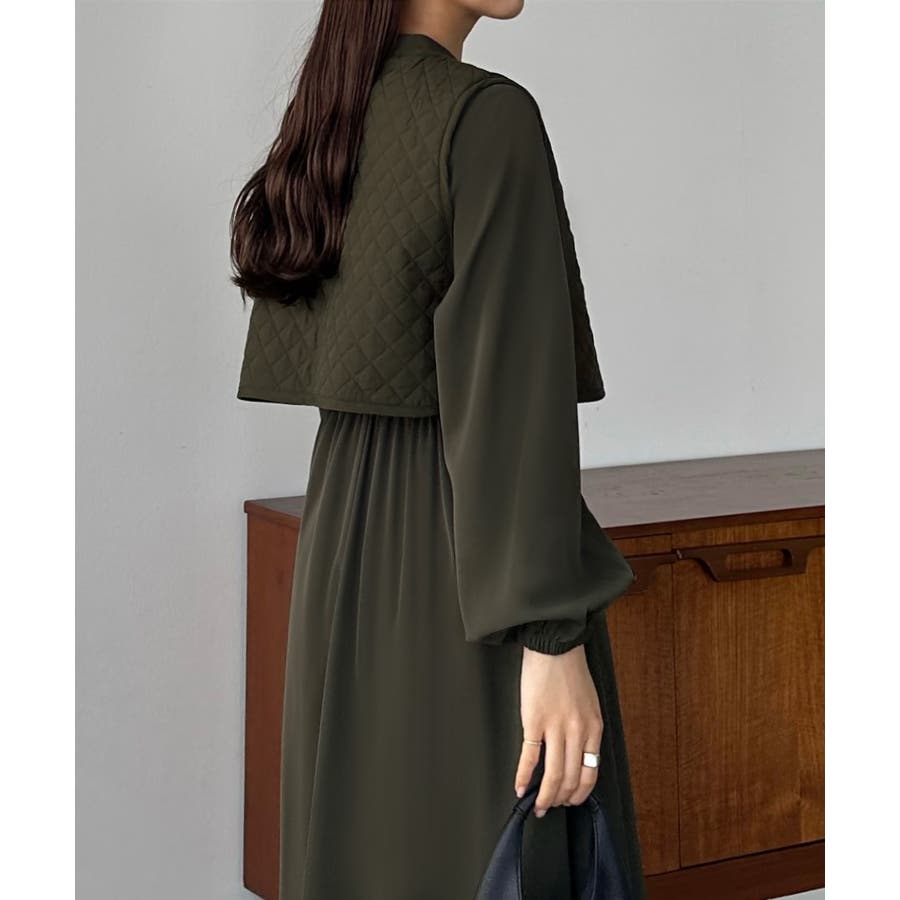 callautia キルティングショートベスト+シャツワンピースセット callautia キルティングショートベスト+シャツワンピースセット