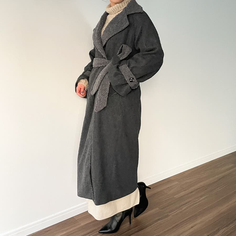 袖ベルトボアロングコート[品番：AMTW0002906]｜JUNOAH