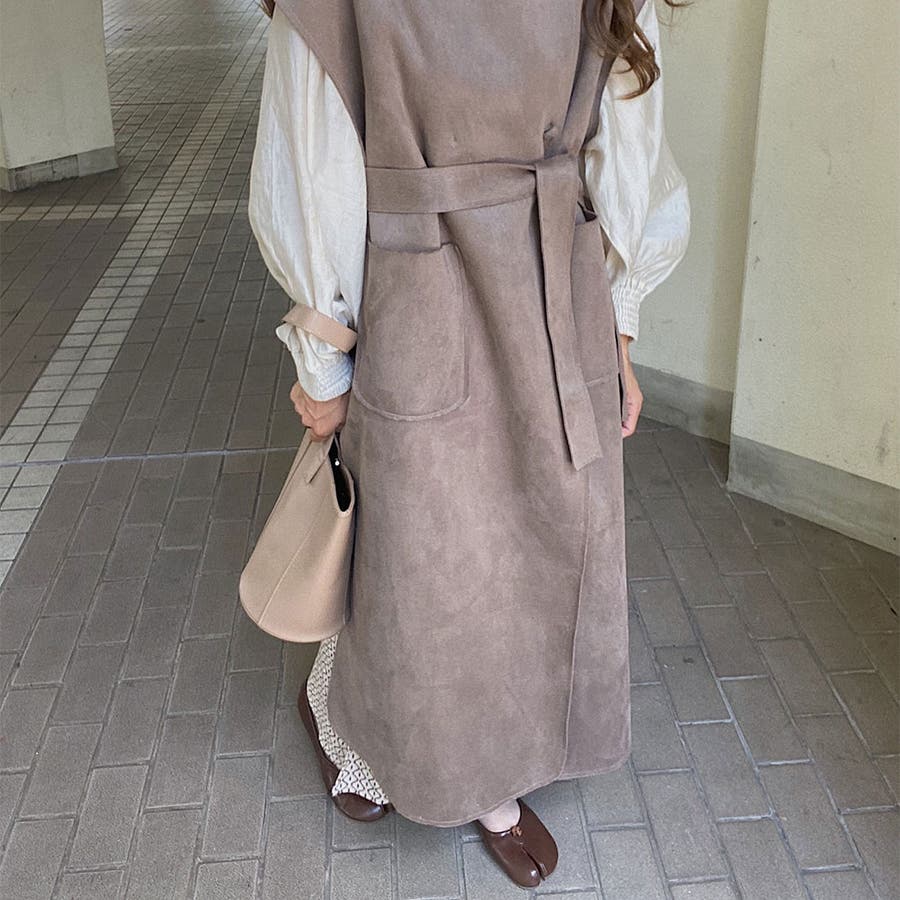 mignon⑤３Ｌ　モカ*ロングニットベストジレ*くるみボタン くるみボタンのニット地ベスト – ONE PEACE ONLINE