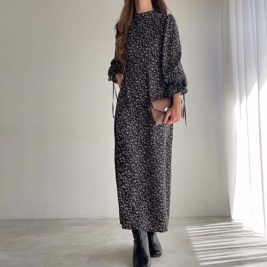 FILLOU スタンドカラーフラワープリントワンピース[品番 FILLOU スタンドカラーフラワープリントワンピース[品番