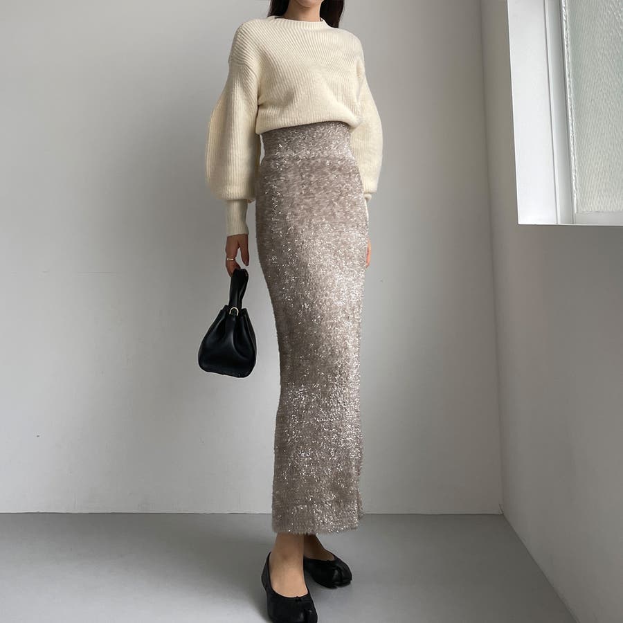 Louere スカート シャギーニットペンシルスカート「高身長サイズ