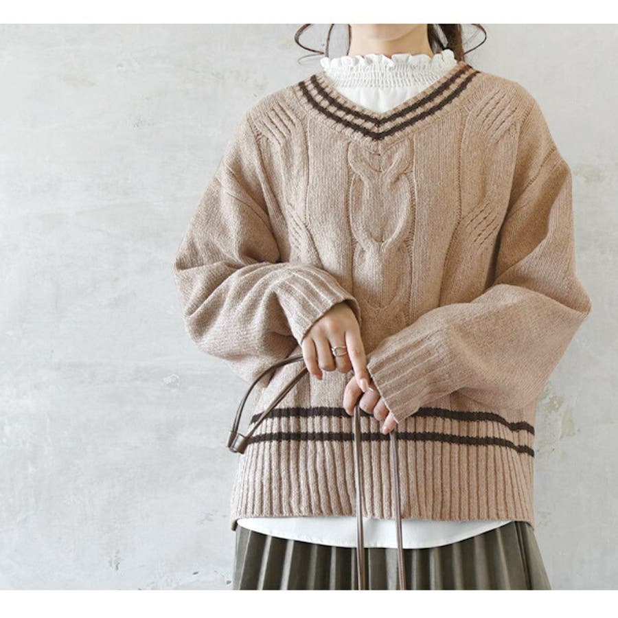 person\u0026people ケーブルニット プルオーバー フリーチュニックニット