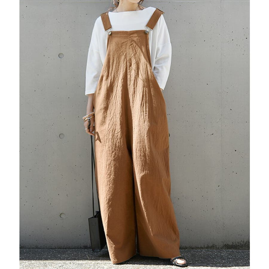 サロペット レディース ワッシャー加工コットンサロペット春夏
