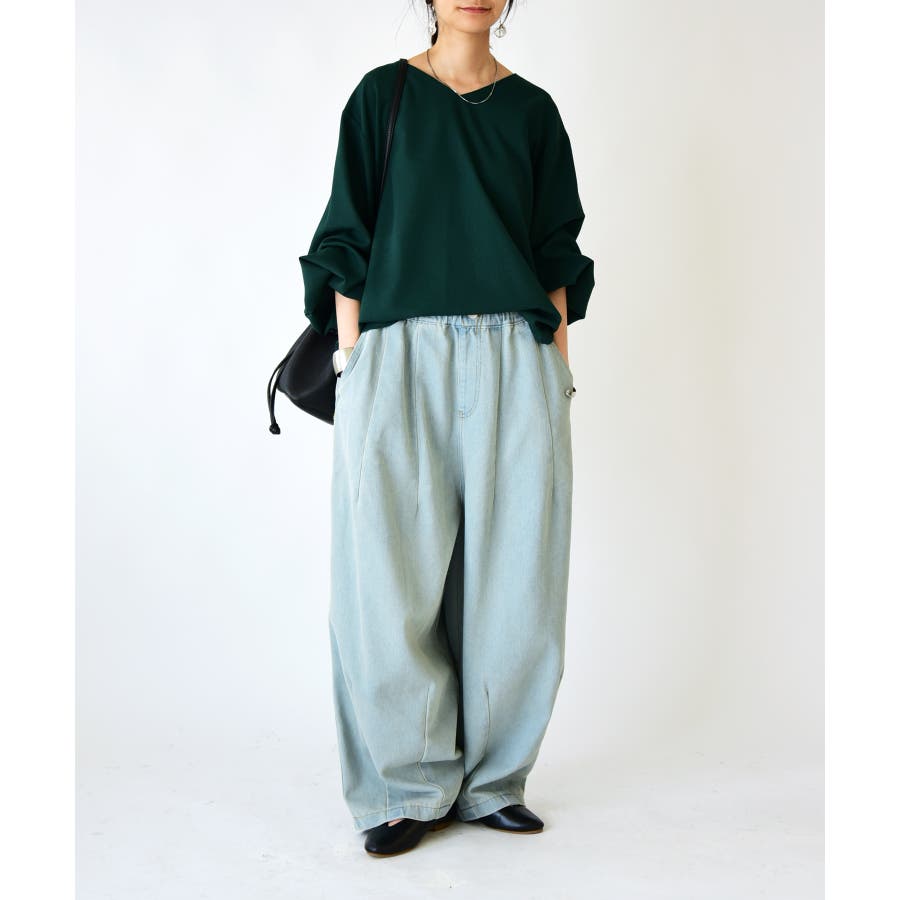 裾タックバルーンイージーデニムパンツ デニム レディース[品番 裾タックバルーンイージーデニムパンツ デニム レディース[品番